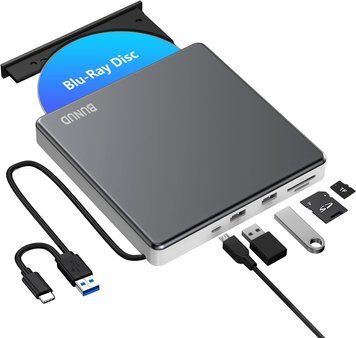Зовнішній Blu-ray/DVD/CD-привід BUNUD 5-в-1 з USB 3.0, Type-C, SD/TF та функцією запису