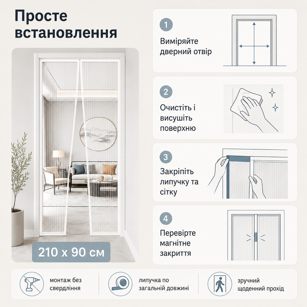 Магнітна москітна сітка на двері 110 x 210