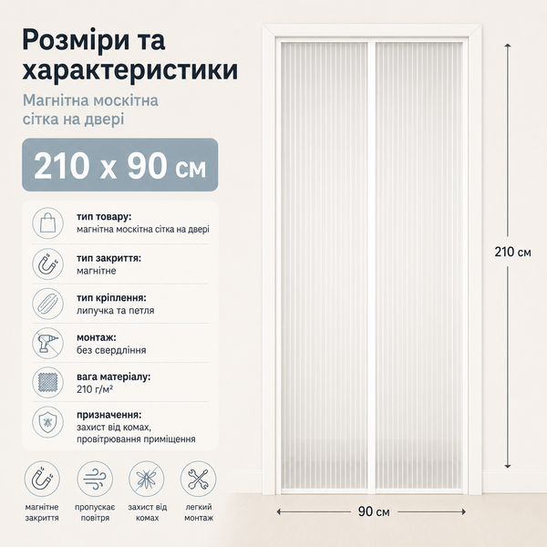 Магнітна москітна сітка на двері 110 x 210