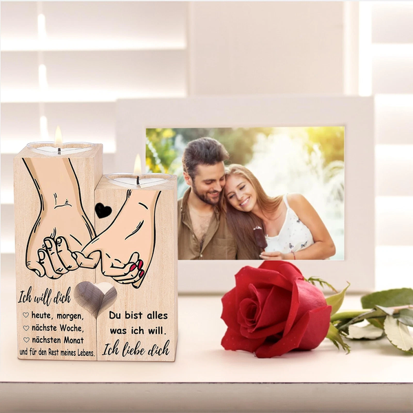 Деревянный подсвечник с надписью "Ich Liebe Dich" (комплект 2 шт)