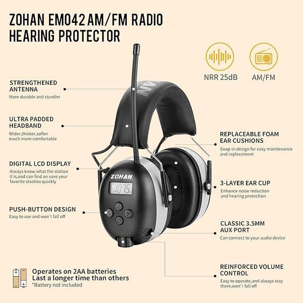 Навушники ZOHAN EM042 з AM/FM-радіо та цифровим дисплеєм / захисні навушники з шумозаглушенням