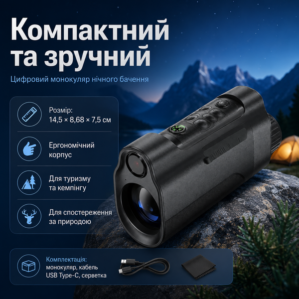 Цифровой монокуляр ночного видения с ИК-подсветкой 800 м и 10&times; цифровым зумом