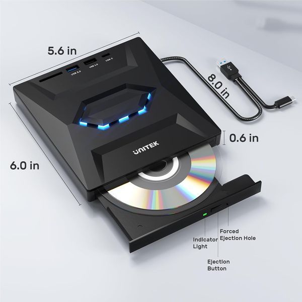 Зовнішній CD/DVD привід Unitek / портативний CD/DVD +/-RW привід/DVD-програвач із зчитувачем SD-карт фото