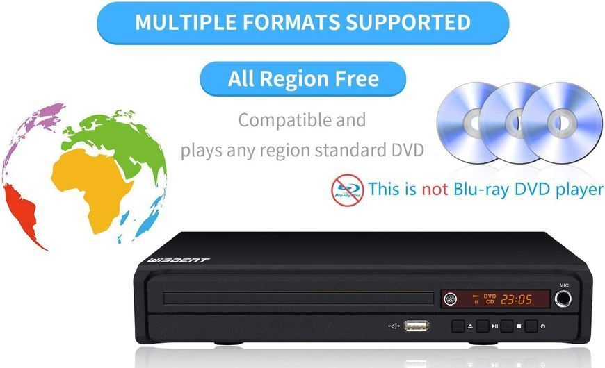 Компактний DVD-програвач WISCENT для телевізора з HDMI/RCA/USB/мікрофоном фото