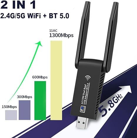 Двохдіапазонний Wi-Fi адаптер U&P 6B17 AC1300 2.4/5GHz  USB 3.0 Bluetooth 5.0 фото