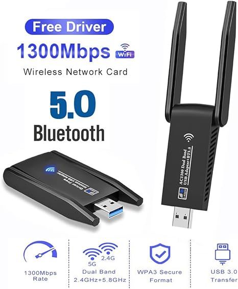 Двохдіапазонний Wi-Fi адаптер U&P 6B17 AC1300 2.4/5GHz  USB 3.0 Bluetooth 5.0 фото