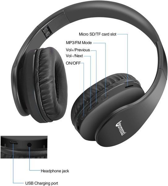 Бездротові накладні Bluetooth навушники Uomeod з мікрофоном фото