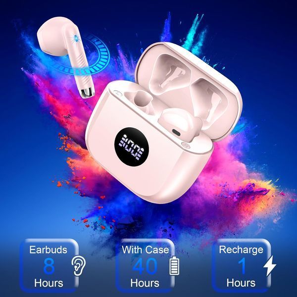 Бездротові навушники Jxrev J53 Bluetooth 5.4, IP7,  Hi-Fi Рожеві фото