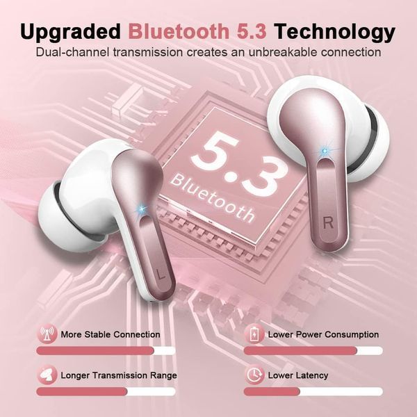 Беспроводные наушники-вкладыши Ordtop &lrm;i13 Bluetooth 5.3, ENC, IP7 Розовые фото