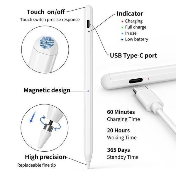 Стилус Active Capacitive Stylus 1.5 mm Superfine Nib для iPad 2018-2023 10th/9th/8th/7th/6th Gen