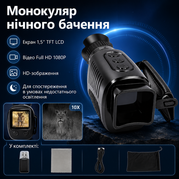 Цифровой монокуляр ночного видения с экраном 1,5&Prime; и видеозаписью Full HD 1080P