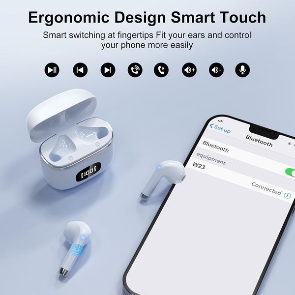 Беспроводные Bluetooth-наушники POMUIC W23 с шумопоглощением, IPX7, Белые фото