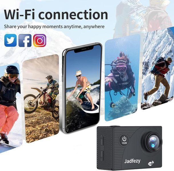 Экшн-камера Ultra HD 1080P WiFi подводная водонепроницаемая камера 30M/98FT с 2 батареями и набором аксессуаров