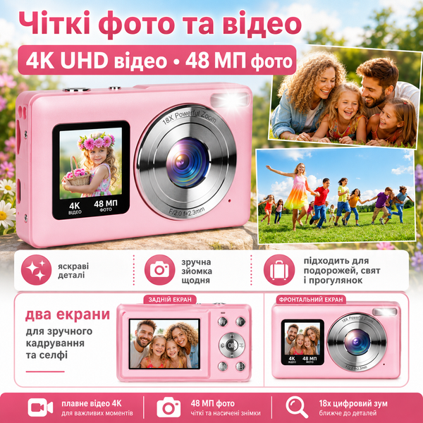 Цифровая камера 4K 48 Мп с двойным экраном и картой памяти фото