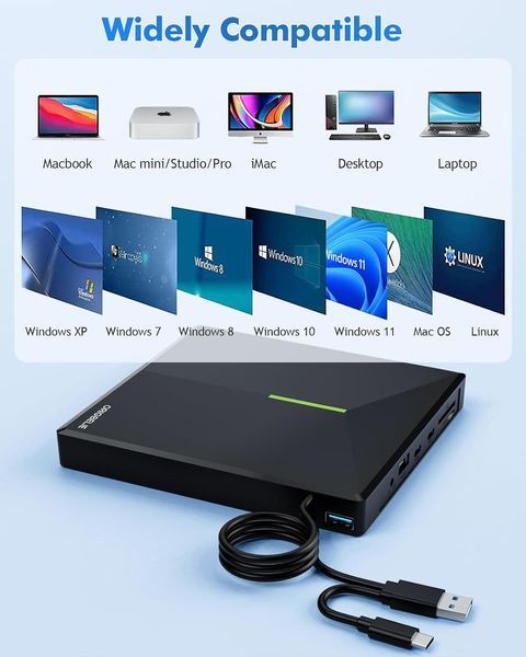 Зовнішній CD/DVD-привід з 4 портами USB та 2 слотами для карт TF/SD ORIGBELIE