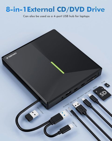 Зовнішній CD/DVD-привід з 4 портами USB та 2 слотами для карт TF/SD ORIGBELIE