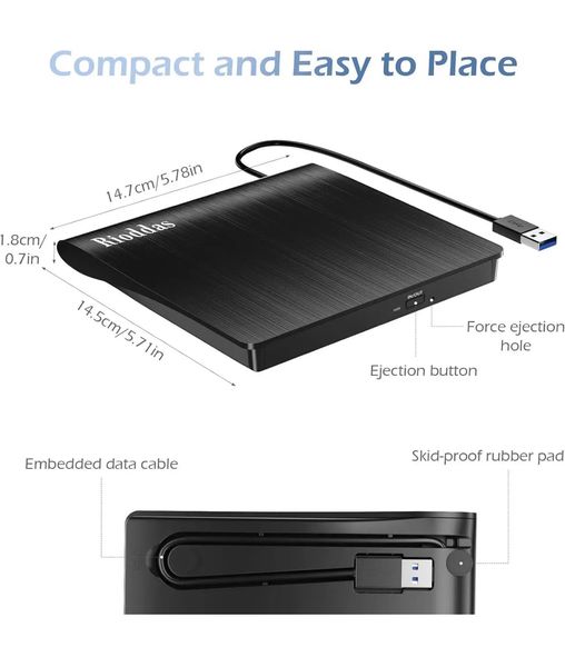 Внешний CD/DVD-привод для ноутбука USB 3.0 CD/DVD-плеер Портативный +/-RW Burner CD ROM Reader фото