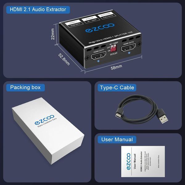 Адаптер HDMI2.1 перетворювач екстрактор конвертер аудіо звуку ROFAVEZCO фото