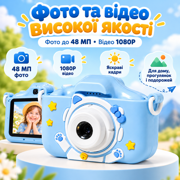 Портативна дитяча камера 48MP з дизайном котика