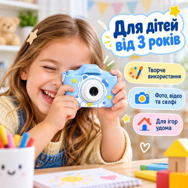 Портативна дитяча камера 48MP з дизайном котика