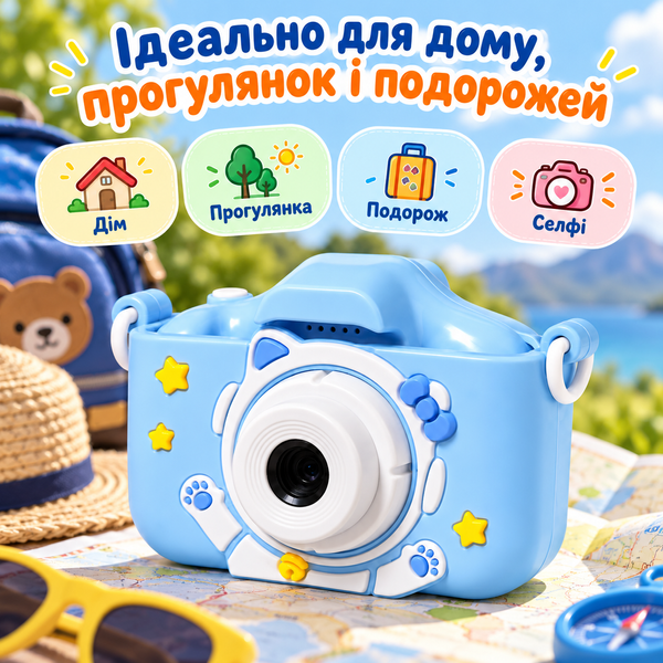 Портативна дитяча камера 48MP з дизайном котика