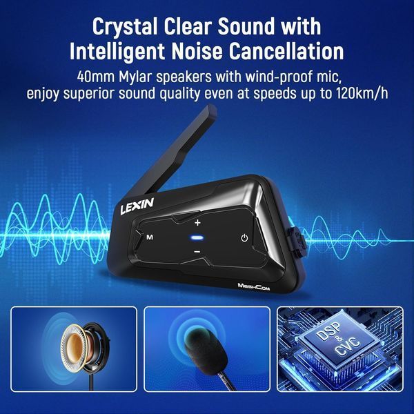 Мотогарнітура Bluetooth для шолома з Mesh зв&rsquo;язком та шумозаглушенням