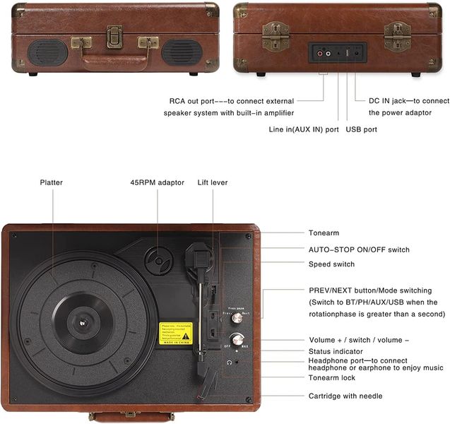 Виниловый проигрыватель VOKSUN c260 с Bluetooth, USB, Aux фото