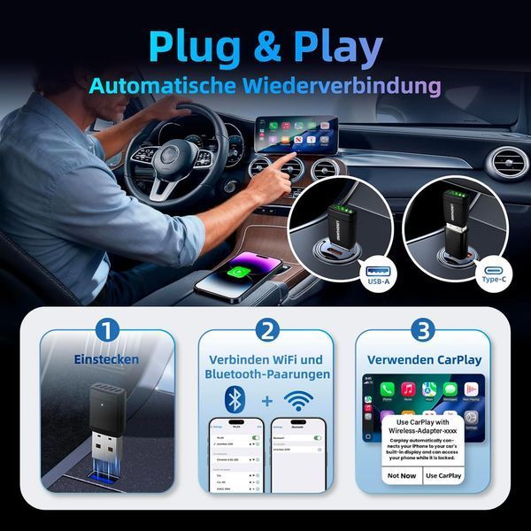 Беспроводной адаптер для CarPlay и Android Auto совместимый с iOS 10+ и Android 11+