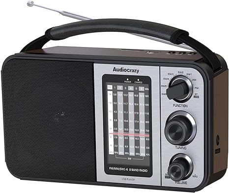 Портативное радио Audiocrazy AM/FM/SW1-6 Bluetooth, ретро радиоприемник фото