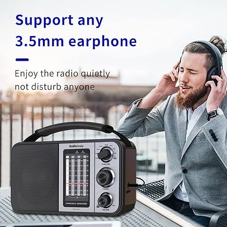 Портативное радио Audiocrazy AM/FM/SW1-6 Bluetooth, ретро радиоприемник фото