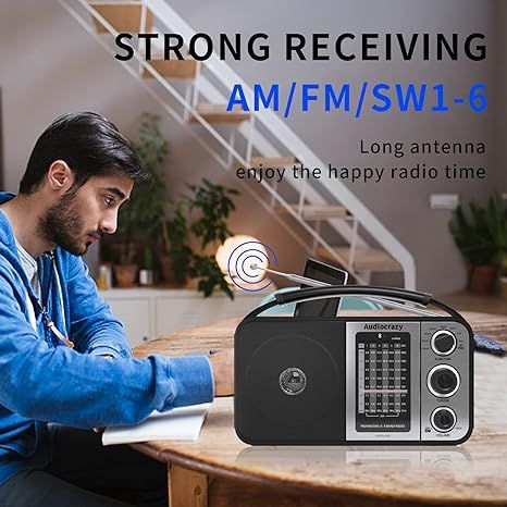 Портативное радио Audiocrazy AM/FM/SW1-6 Bluetooth, ретро радиоприемник фото