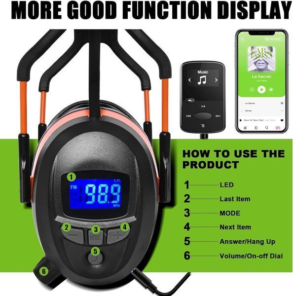 Защитные наушники Gardtech с радио/Bluetooth/FM и шумоподавлением 29 дБ для стрельбы и кошения