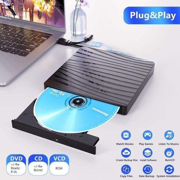 Зовнішній CD/DVD-привід QDSYLQ для ноутбука USB 3.0 та Type-C