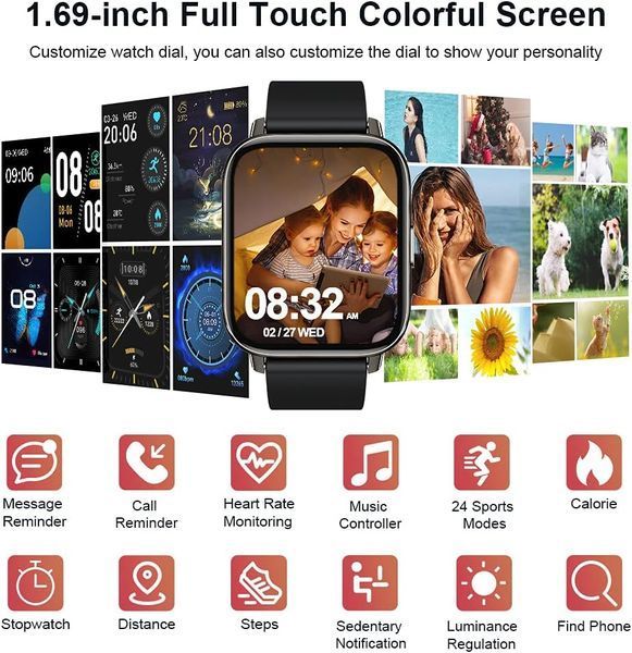 Смарт-часы Ordtop P32E, фитнес-трекер, IP68 Черный фото
