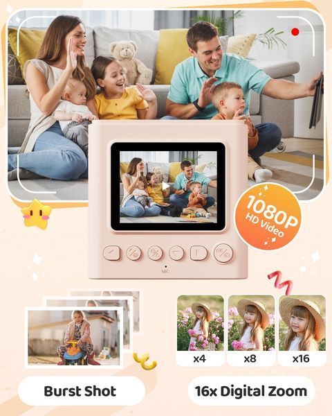 Дитячий фотоапарат миттєвого друку з відео Full HD та картою пам'яті 32 ГБ