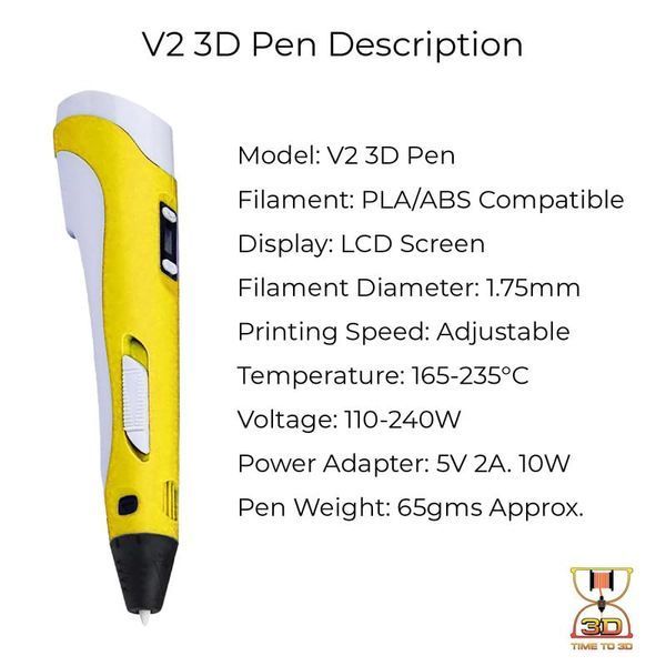 3D-ручка 2 покоління з LCD дисплеєм, зарядкою та набором PLA ниток