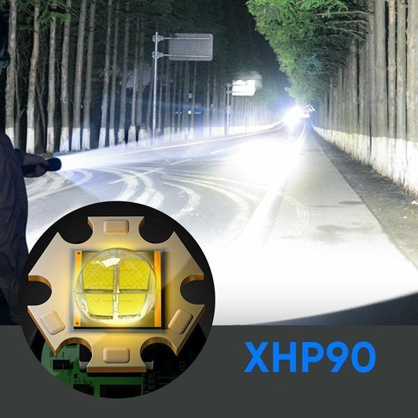 Акумуляторний світлодіодний ліхтар (90 000 люмен, XHP90, заряджання через USB)
