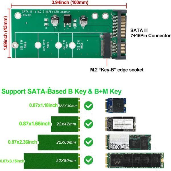 Адаптер JIUWU M.2 NGFF на SATA III &ndash; конвертер B&M Key SSD для накопителей SATA 2,5 дюйма фото