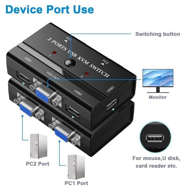 KVM-Переключатель VGA USB для 2 компьютеров Rybozen