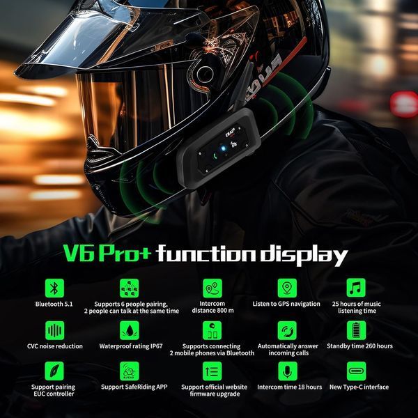 Система інтеркому для мотоциклетного шолома EJEAS V6 Pro+