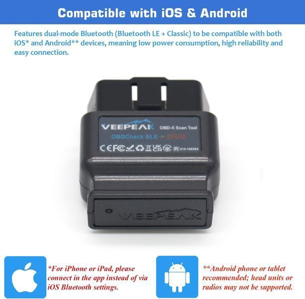 Діагностичний сканер Veepeak OBDCheck BLE+ Bluetooth OBD II
