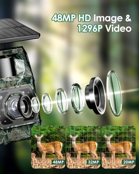 Камера для стеження дикої природи MAXDONE Solar Trail Camera 48 МП Wi-Fi Bluetooth фото