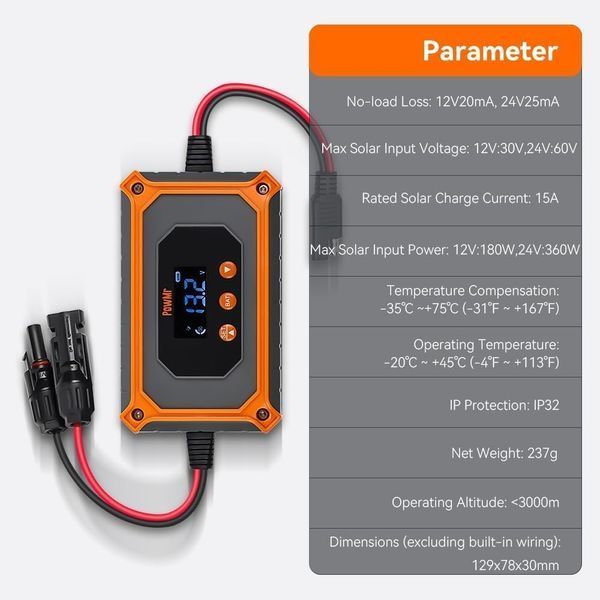 Контроллер заряда солнечных батарей PowMr 15A 12V/24V MPPT