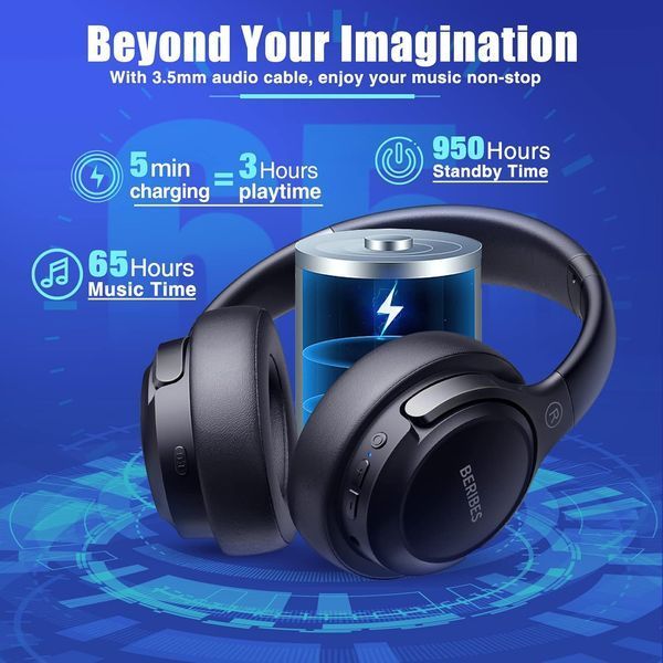 Наушники BERIBES Bluetooth с микрофоном фото