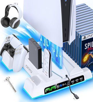 Підставка для PS5/PS5 Slim/PS5 Pro з 3-швидкісним вентилятором та підсвічуванням фото