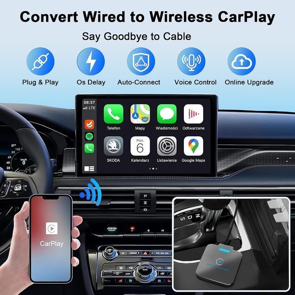 Беспроводной CarPlay адаптер для автомобиля с Bluetooth