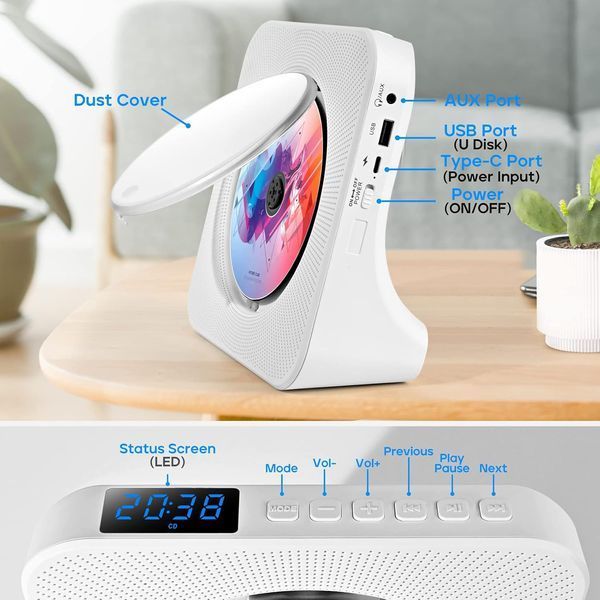 Портативний CD-програвач з Bluetooth, стереозвуком та динаміками фото