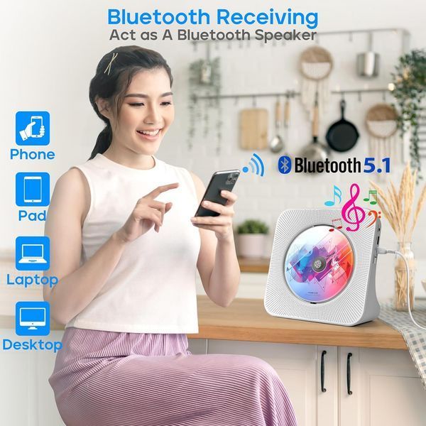 Портативний CD-програвач з Bluetooth, стереозвуком та динаміками фото