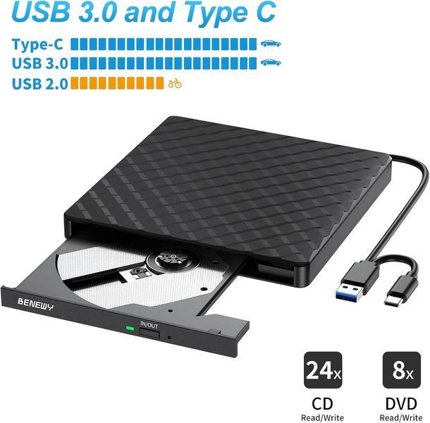 Зовнішній CD/DVD привід/записувач USB 3.0 з портативним CD/DVD-приводом Type-C та DVD/CD-зчитувачем фото