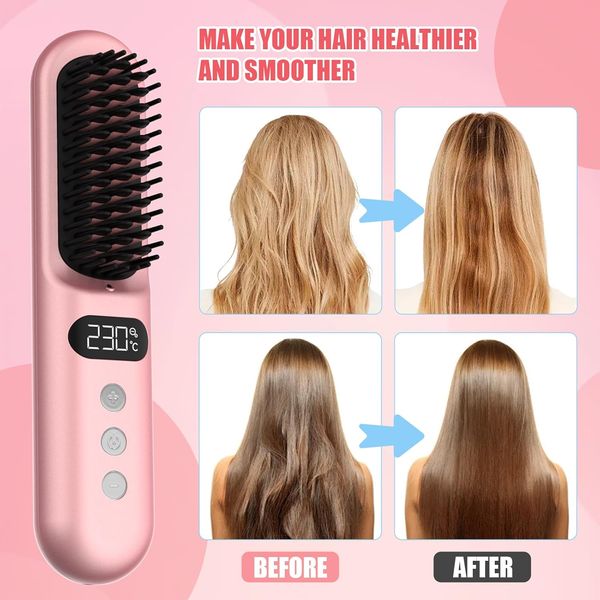 Випрямляюча щітка для укладання волосся Gabrella Hair Straightener Brush Pink